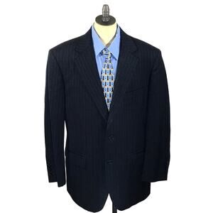 Brooks Brothers 1818 Madison Blue Striped Wool 2 Buttons Suit Jacket Mens 40R